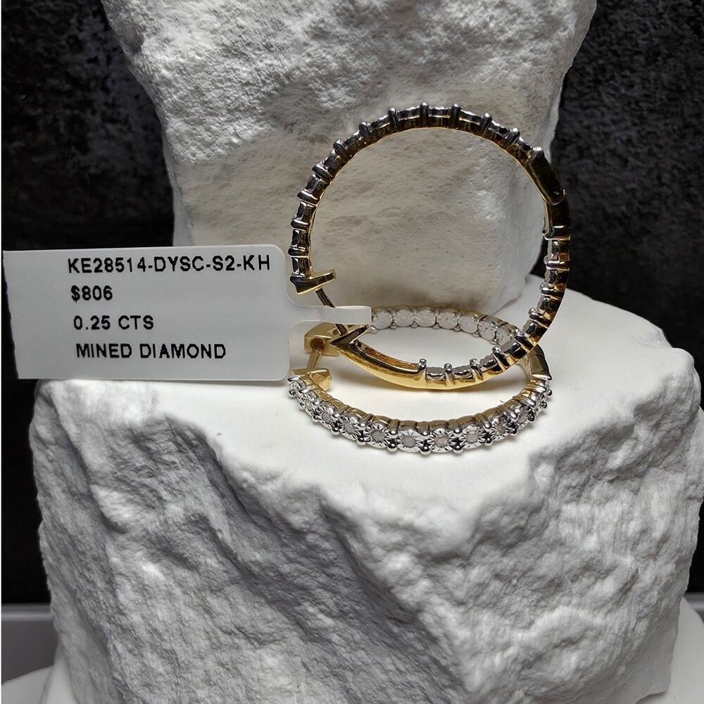 0.25ct Natural Diamond Inside-Out Hoops Gold Over 925 Sterling Silver
